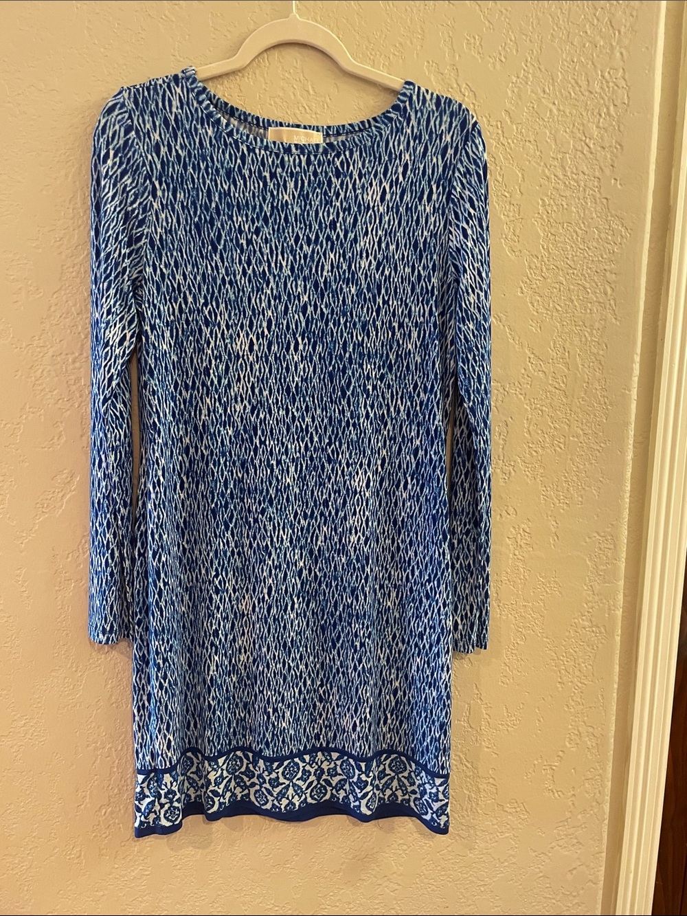Michael Kors Blue & White Long-Sleeve Printed Shift Dress